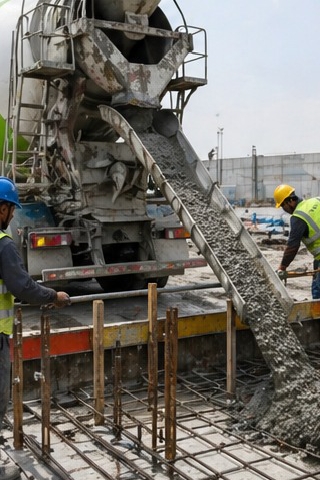 Concrete site pour from mixer truck