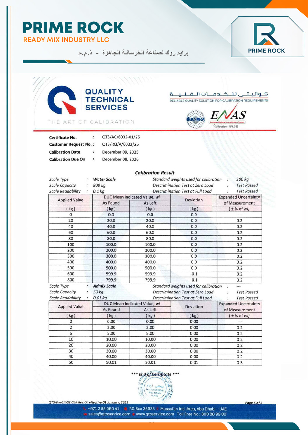 Calibration certificate preview page 1