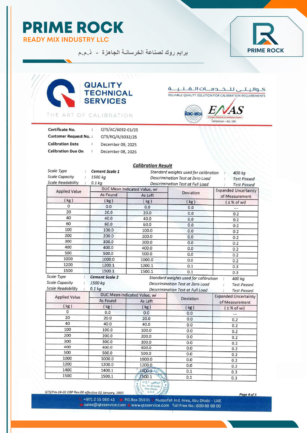Calibration certificate preview page 2